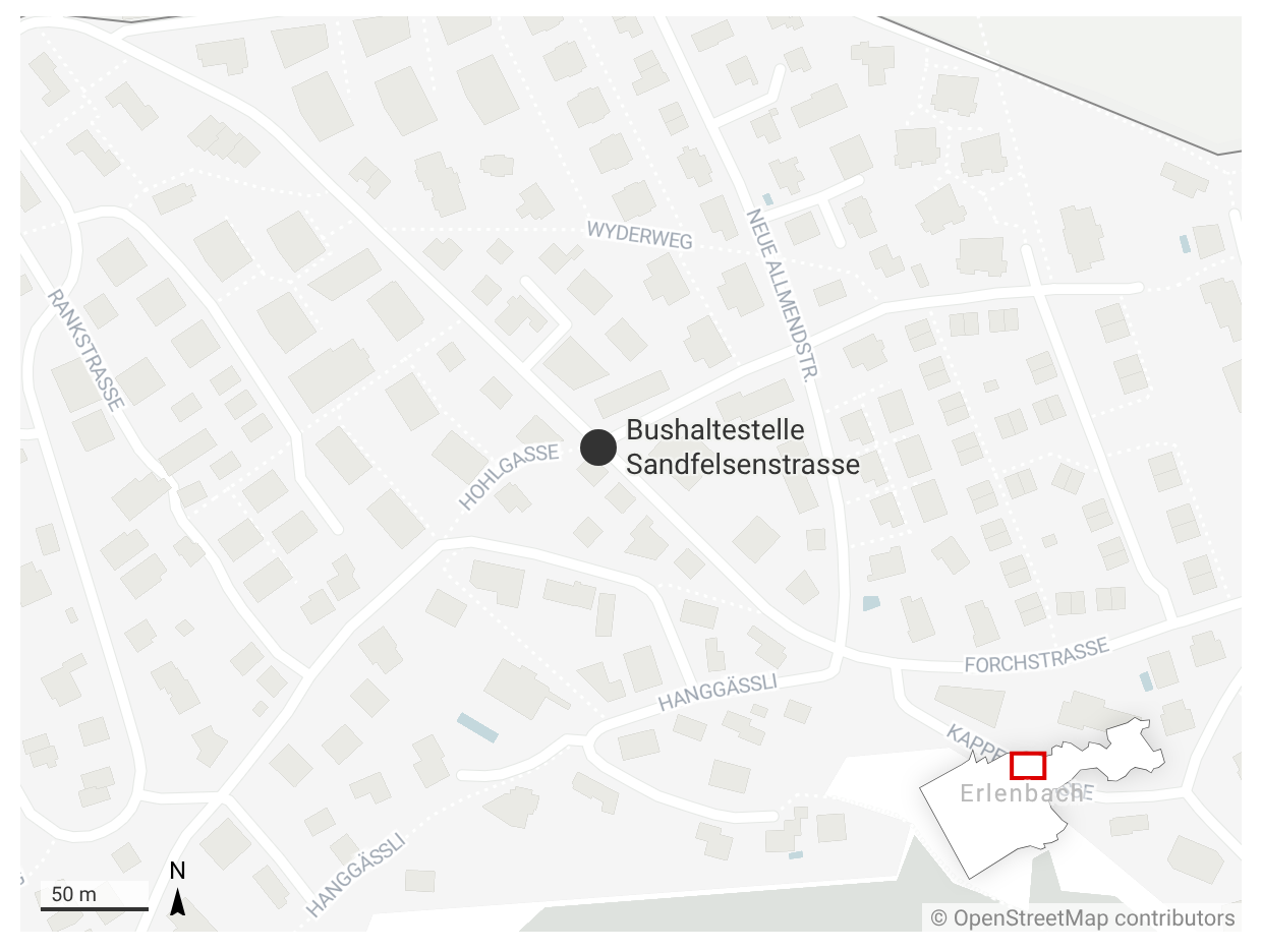 Der Unfall ereignete sich am Donnerstagabend, 5. März gegen 20 Uhr auf Höhe der Bushaltestelle Sandfelsenstrasse. (Grafik: bre)
